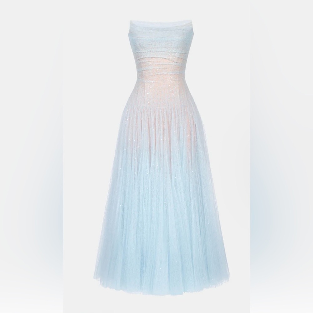 MONTSAND BLUE DRAPED LACE MIDI DRESS - Size M / L - 6/8